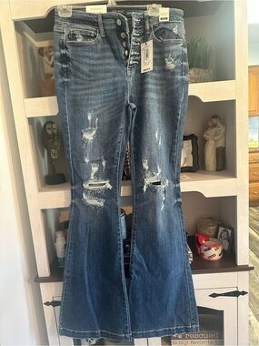 Distressed Dark Blue Flare Jeans - Judy Blue